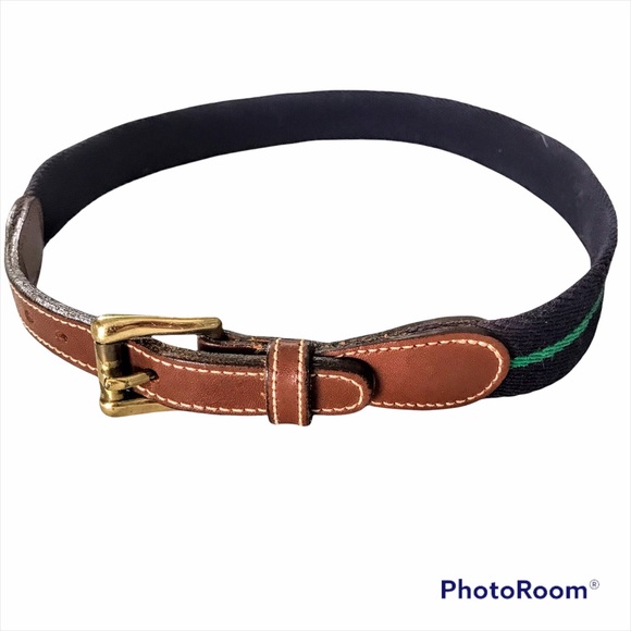 DOONEY & BOURKE Belt Leather & Canvas Navy with Green Stripe Vintage Sz 26 - Picture 14 of 14